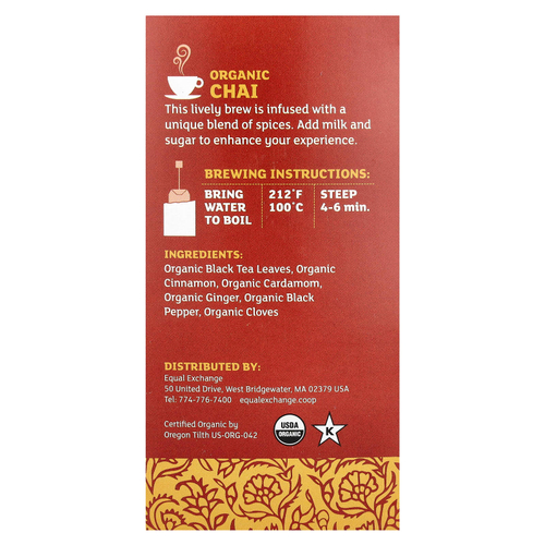 Equal Exchange, органический черный чай, 20 чайных пакетиков, 40 г (1,41 унции)
