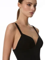 Платье мини на бретелях с драпировкой из шифона, Черный