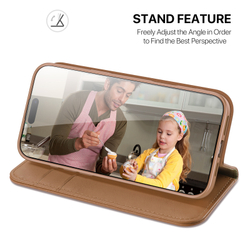 Чехол книжка из натуральной кожи коричневого цвета для iPhone 17 Pro Max, серия Hivo Series Case (защита RFID) от Dux Ducis