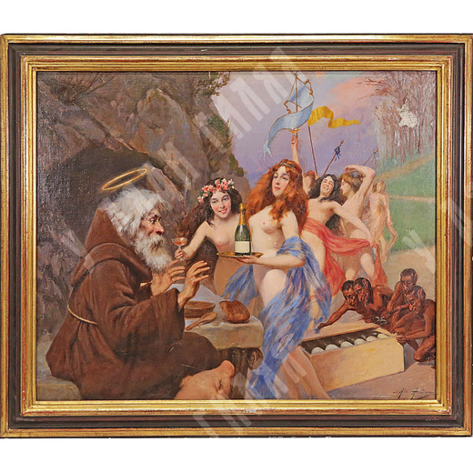 Алекс де Андре. Искушение Св. Антония шампанским. Холст, масло. Европа. Перв. четв. XX в.