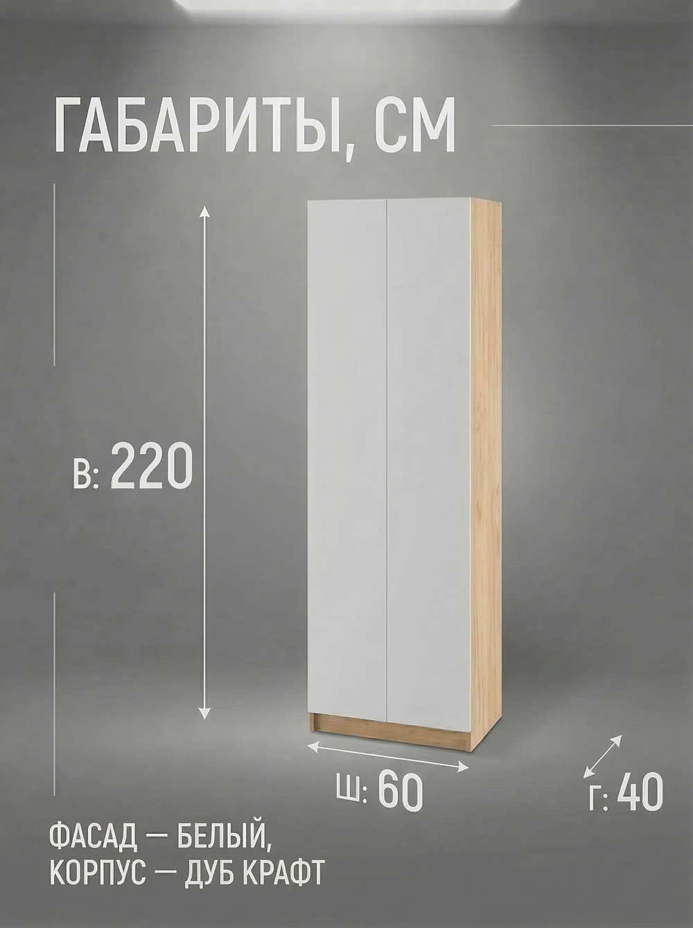 Шкаф Сева 2-х дверный 60х220х40 см узкий компактный Альбина
