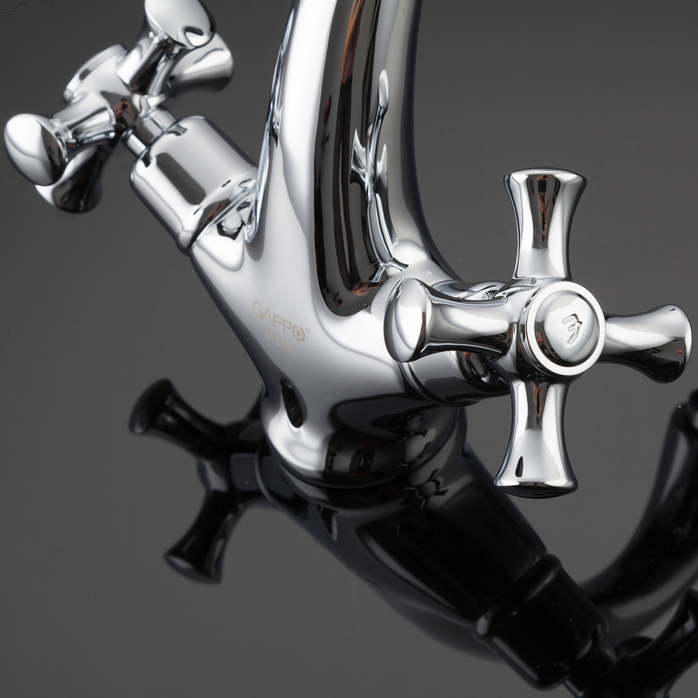 Смеситель для раковины 1/2 кер G1042 GAPPO литой, креп. 2 шпильки, ХРОМ