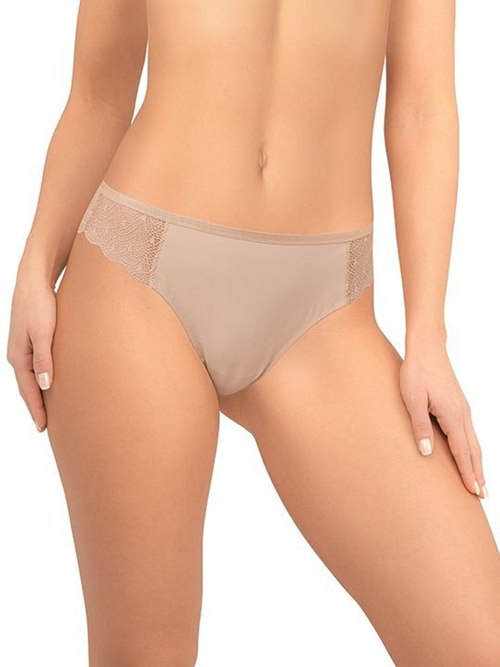 Трусики-бразилиана из кружева и микрофибры (Размер: S) (Цвет: бежевый)