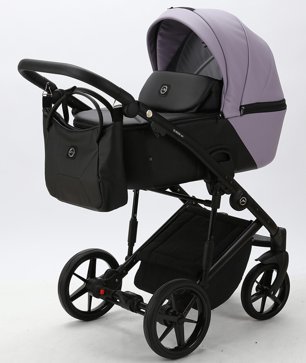 Детская коляска Adamex Mobi Deluxe 3 в 1 M-SD20 (СИРЕНЬ+ЧЕРНАЯ КОЖА)