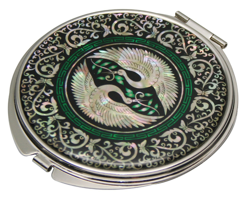 Зеркальце складное ручной работы Журавлиная пара, Южная Корея 75мм