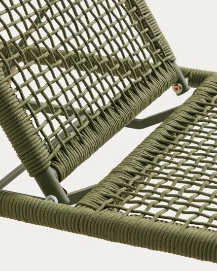 Шезлонг Dandara из зеленой стали и веревки на ножках из массива акации