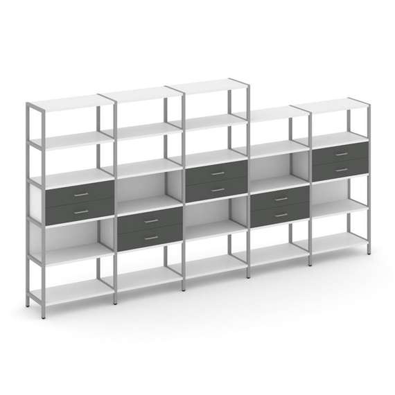 Shelf System Пятисекционный стеллаж пятиярусный с ящиками SN.STM-551 Белый/Антрацит/Металл Серый 393