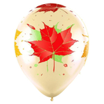 Воздушный шар с гелием, 1шт., 30см, Веселуха "Листья Осень", кристальные, ассорти