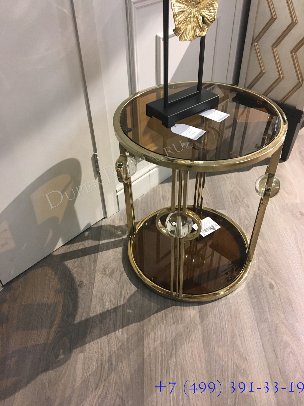 13RXET6034-GOLD Стол журнальный стекло коричн./золото 50*50*60см