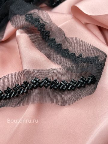 Тесьма черная бисер на сетке 1 см