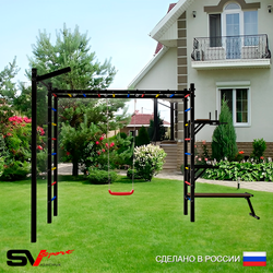 Уличная шведская стенка Sv Sport рукоход с комплектом турник прямой У5503 (Брусья/Стойка/Скамья/"Лодочка"/Кронш бокс)