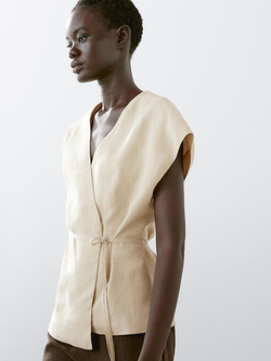 Massimo Dutti Жилет из 100% льна, каменный