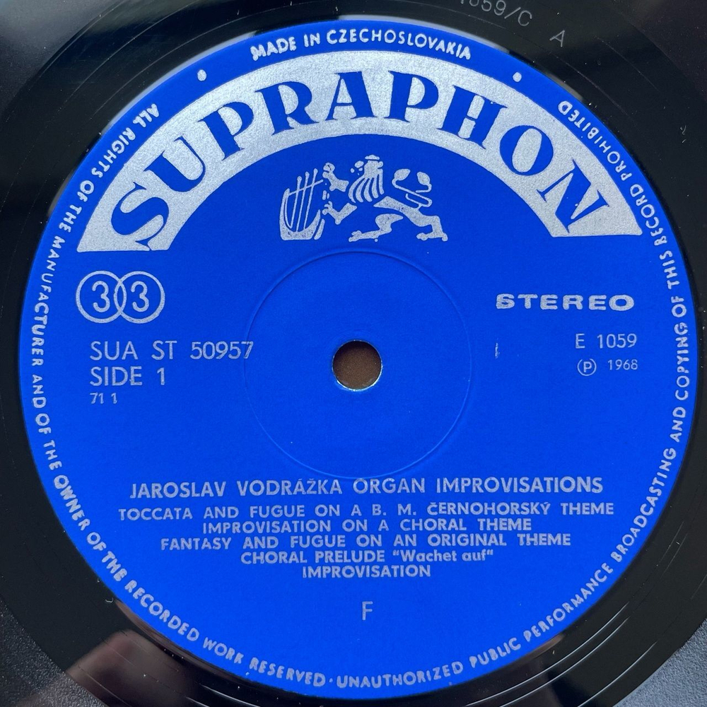 Винтажная виниловая пластинка LP Jaroslav Vodrazka Organ Improvisations Органные Импровизации (Чехословакия 1970)
