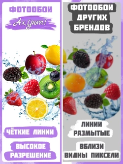 3D Яркие фотообои ягоды и фрукты для кухни