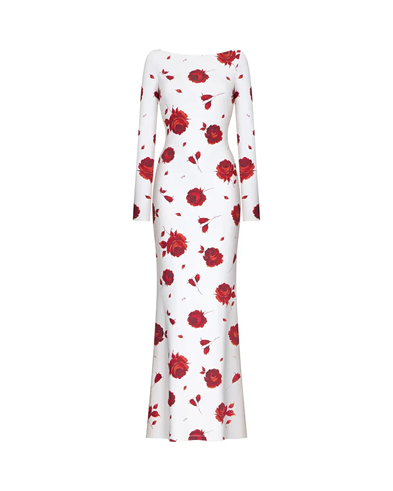 Нэтти макси (Netty maxi), платье макси с длинным рукавом из молочного бифлекса с цветочным принтом