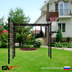 Уличная шведская стенка Sv Sport рукоход с комплектом турник прямой У5514.1К (Брусья/Гнездо 100см/Щит баскет/Сетка)