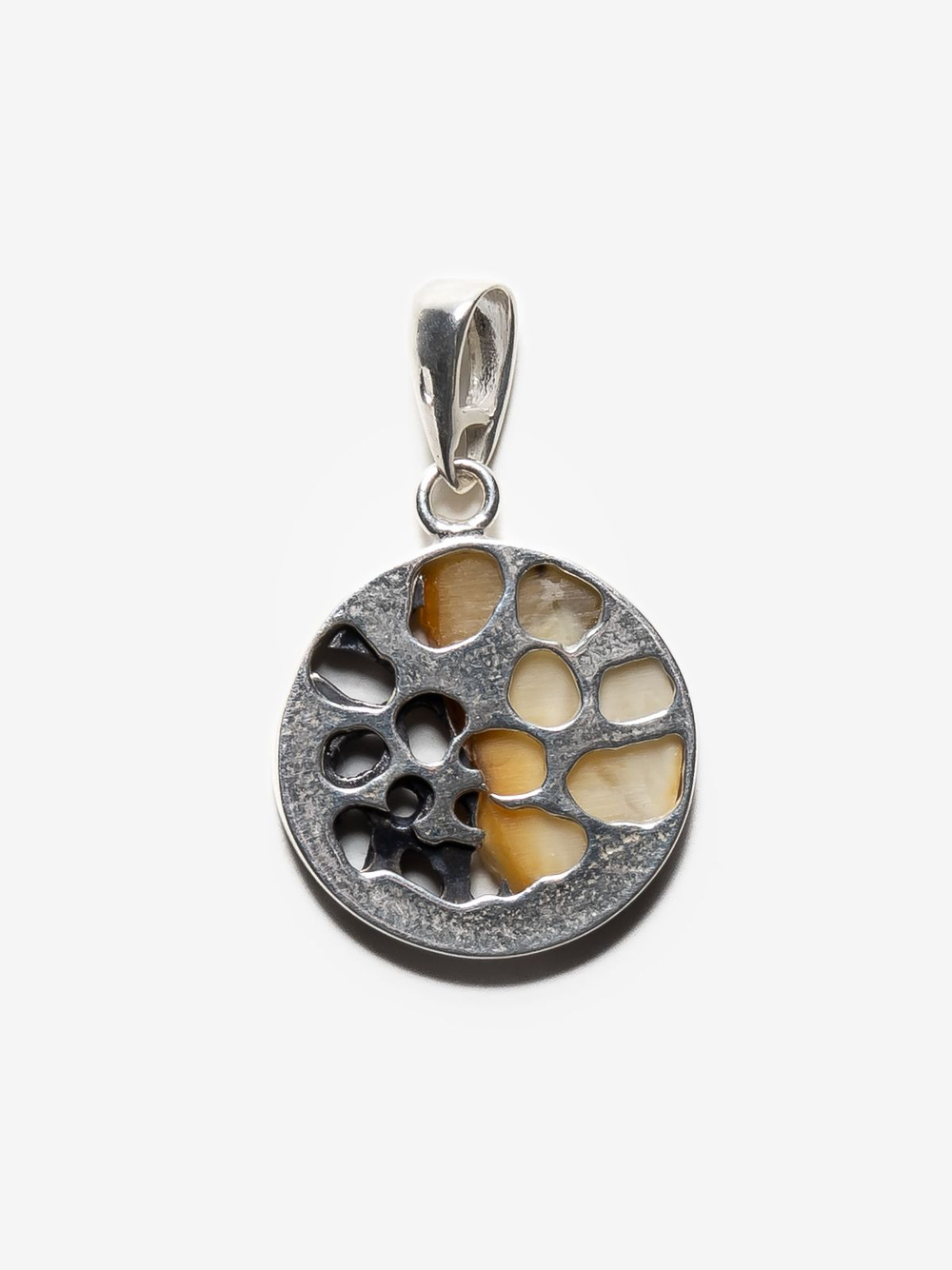 Уникальный серебряный комплект с цельным пейзажным янтарем, серебро 925 пробы