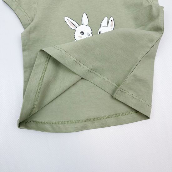 Футболка хлопковая "Нежные зайчики" оливковый хаки