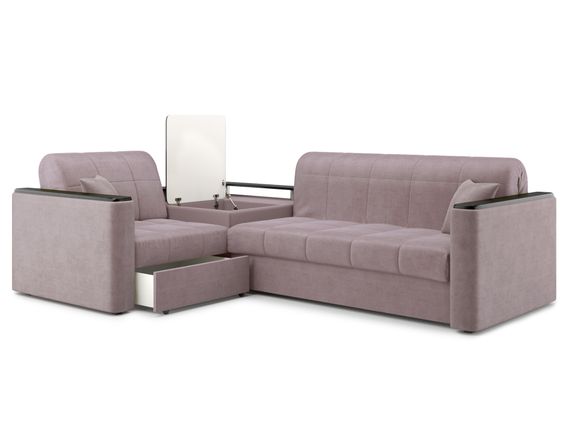 Диван угловой с Баром Неаполь 1,2 - Velutto 22 коричневый/ коричневая накладка