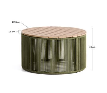 Уличчный столик Dandara из стали, зеленой веревки и массива акации Ø70 см