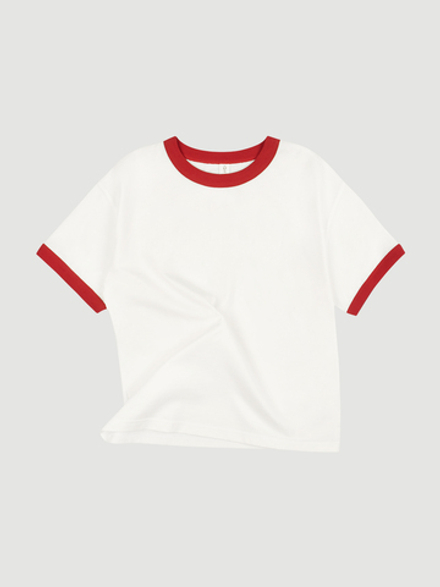 Футболка с контрастной окантовкой Mjölk Ecru/Cranberry
