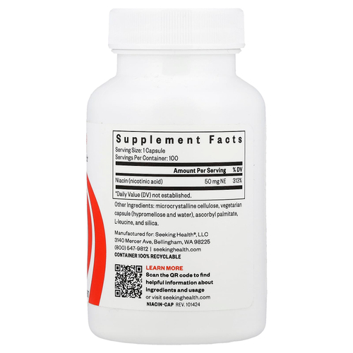 Seeking Health, Ниацин, 50 мг NE, 100 капсул
