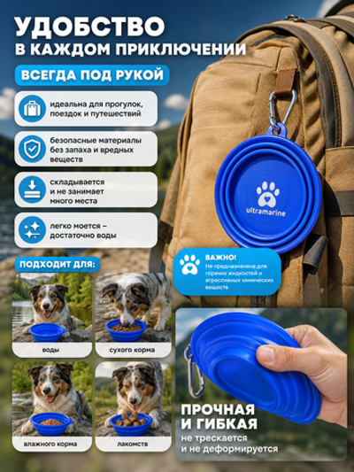 Миска складная силиконовая с карабином «Мой Бро», цвет синий, 250мл