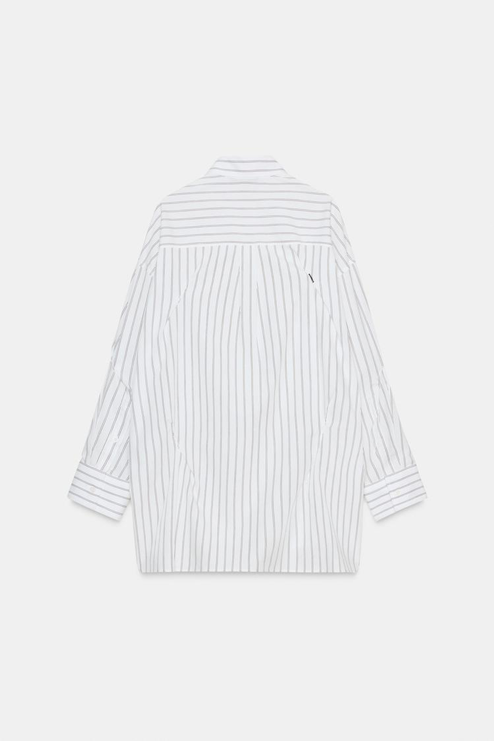 ZARA РУБАШКА ОВЕРСАЙЗ ИЗ ПОПЛИНА С ДЕКОРАТИВНОЙ СТРОЧКОЙ, БЕЛЫЙ/ЧЕРНЫЙ