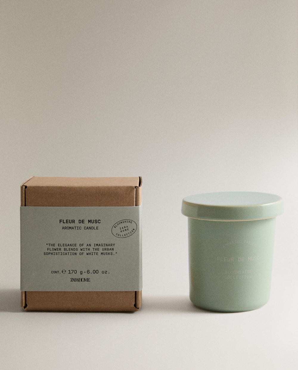 Zara Home Свеча ароматическая Fleur de Musc 170 г, растительный воск, аромат цветочный древесный, Розовый