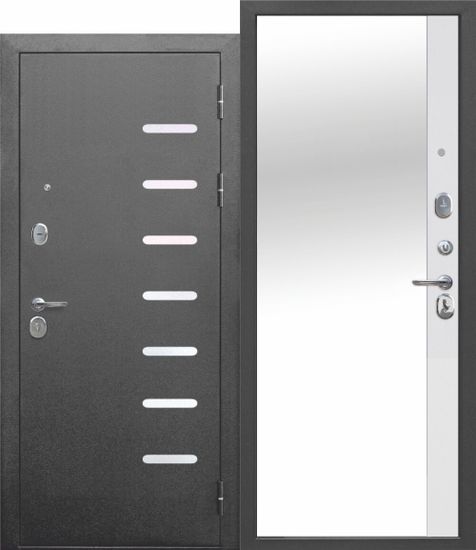 Дверь металлическая 9 см Серебро Зеркало Эмалит Белый