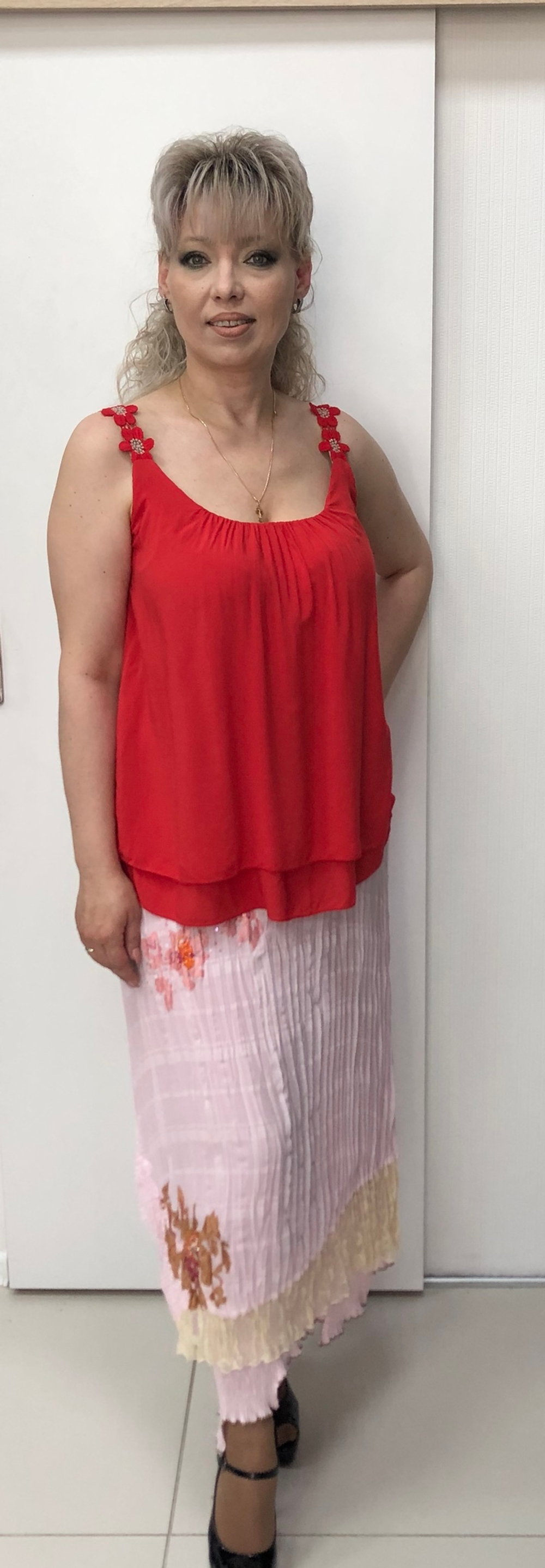 Комбинированная нежно-розового цвета юбка