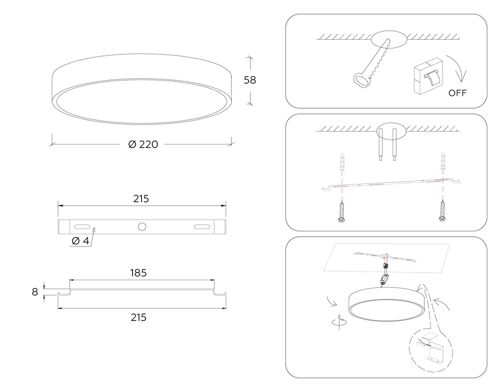 Светильник светодиодный потолочный FV5520 WH белый LED 26W 4200K D220*58 (Без ПДУ)
