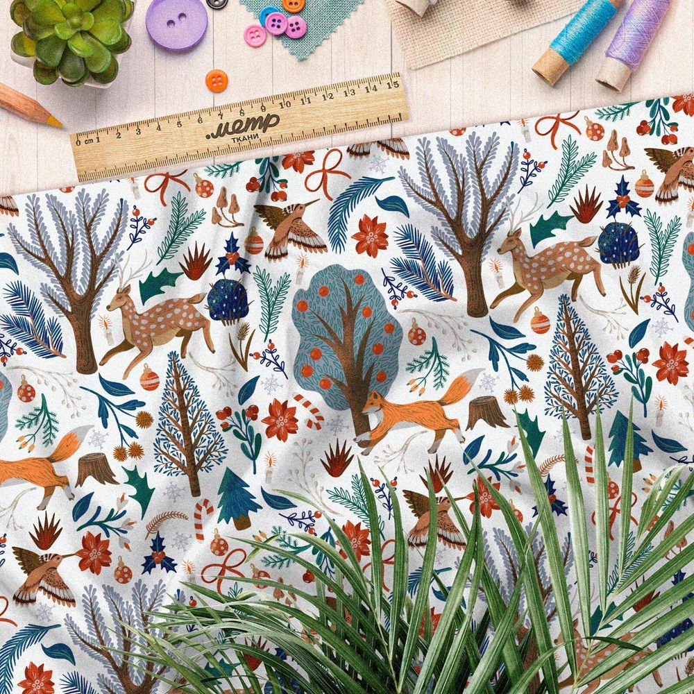 Ткань поплин животные в лесу