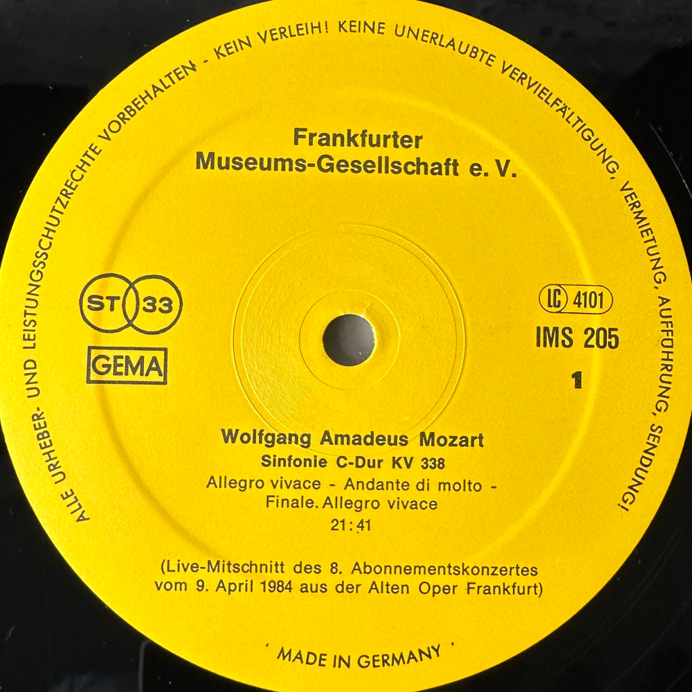 Юбилейный концерт - 175-летие Франкфуртского музейного общества 2LP (Германия)