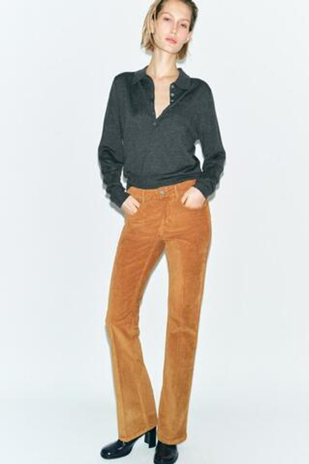 ZARA ВЕЛЬВЕТОВЫЕ БРЮКИ FLARED — ZW COLLECTION, КАРАМЕЛЬНЫЙ