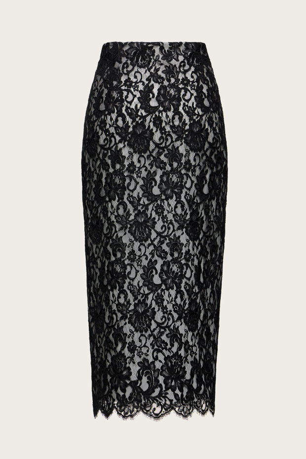 Юбка из молочного шелка и черного кордового кружева