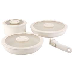 Набор посуды для приготовления со съемной ручкой smart ceramic, 7 предметов, молочный