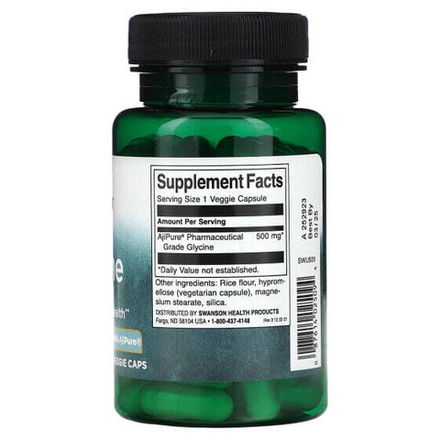 Аминокислоты Swanson, Глицин, 500 мг, 60 растительных капсул