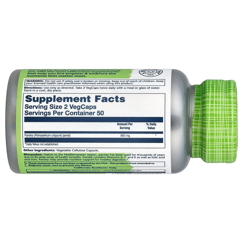 Solaray, True Herbs, листья петрушки, 100 растительных капсул (430 мг в 1 капсуле)