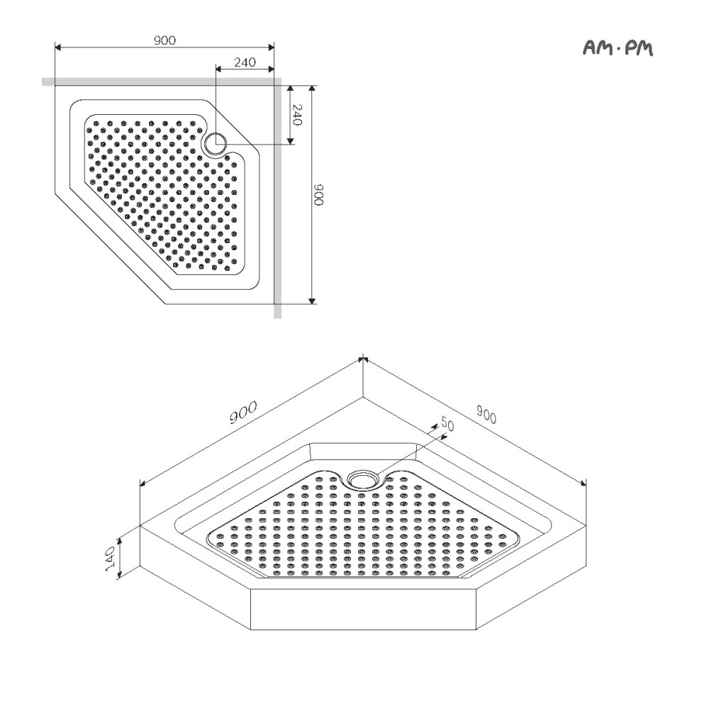 Поддон душевой 90x90 см, пятиугольный Damixa Skyline DX35WT-405-090MT