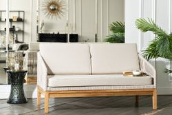 "Канны" лаунж-зона 4-местная из роупа со столиком "Канны" цвета "дуб", основание дуб, роуп бежевый