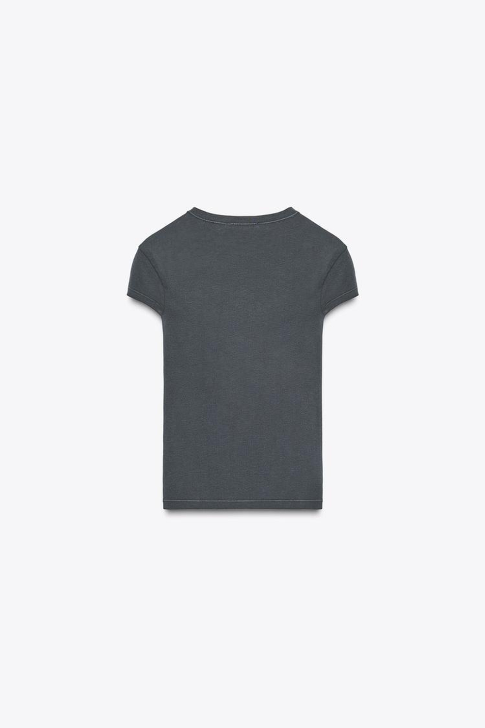 ZARA ФУТБОЛКА ОБЛЕГАЮЩЕГО КРОЯ С КОРОТКИМИ РУКАВАМИ, СВИНЦОВЫЙ