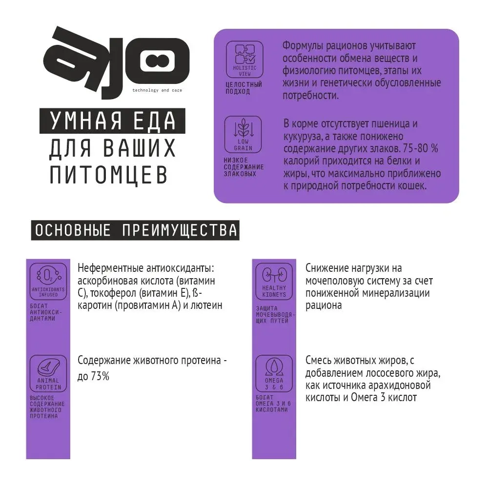 AJO (Айо) Cat Sense Сухой полнорационный корм для кошек с чувствительным пищеварением, 400 г