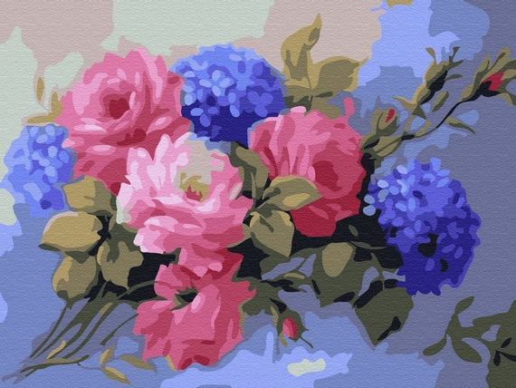 Картина по номерам &#39;Гортензии с розами&#39;, 15x20 см
