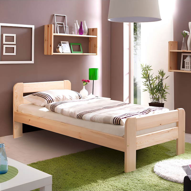 Кровать 90х200, Берт, односпальная деревянная, детская, массив сосны, прозрачный лак, Dipriz