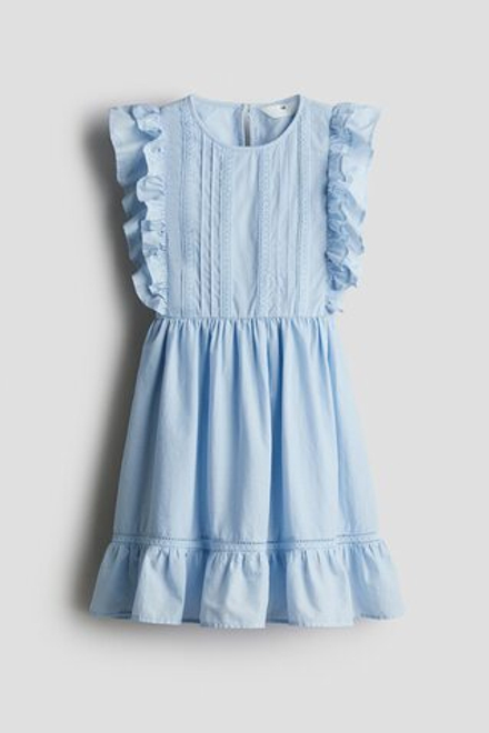 H&M Платье из хлопка с воланами, светло-синий