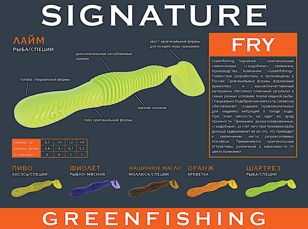 Мягкая приманка GreenFishing Signature Fry 4.7" 120мм 5шт -