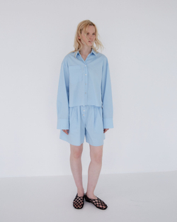Рубашка укороченная из смесового хлопка голубой