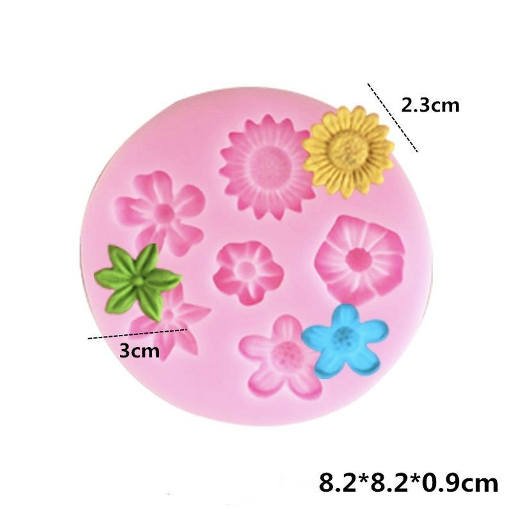 Молды силиконовые в наборе 2 шт "Цветочки и листики" разноцветные / Формы для лепки цветов и листьев