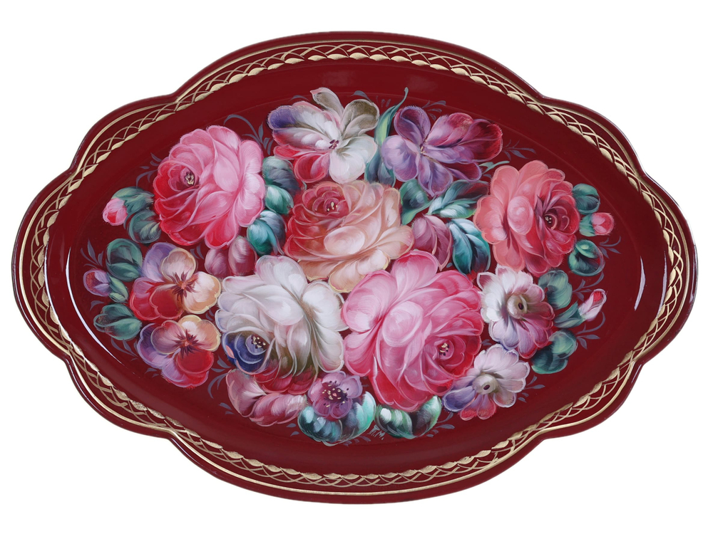 Жостовский поднос декоративный, размер 32х22 см (A11), металлический